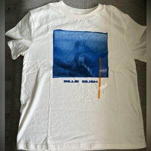 White T-Shirt with Blue Graphic